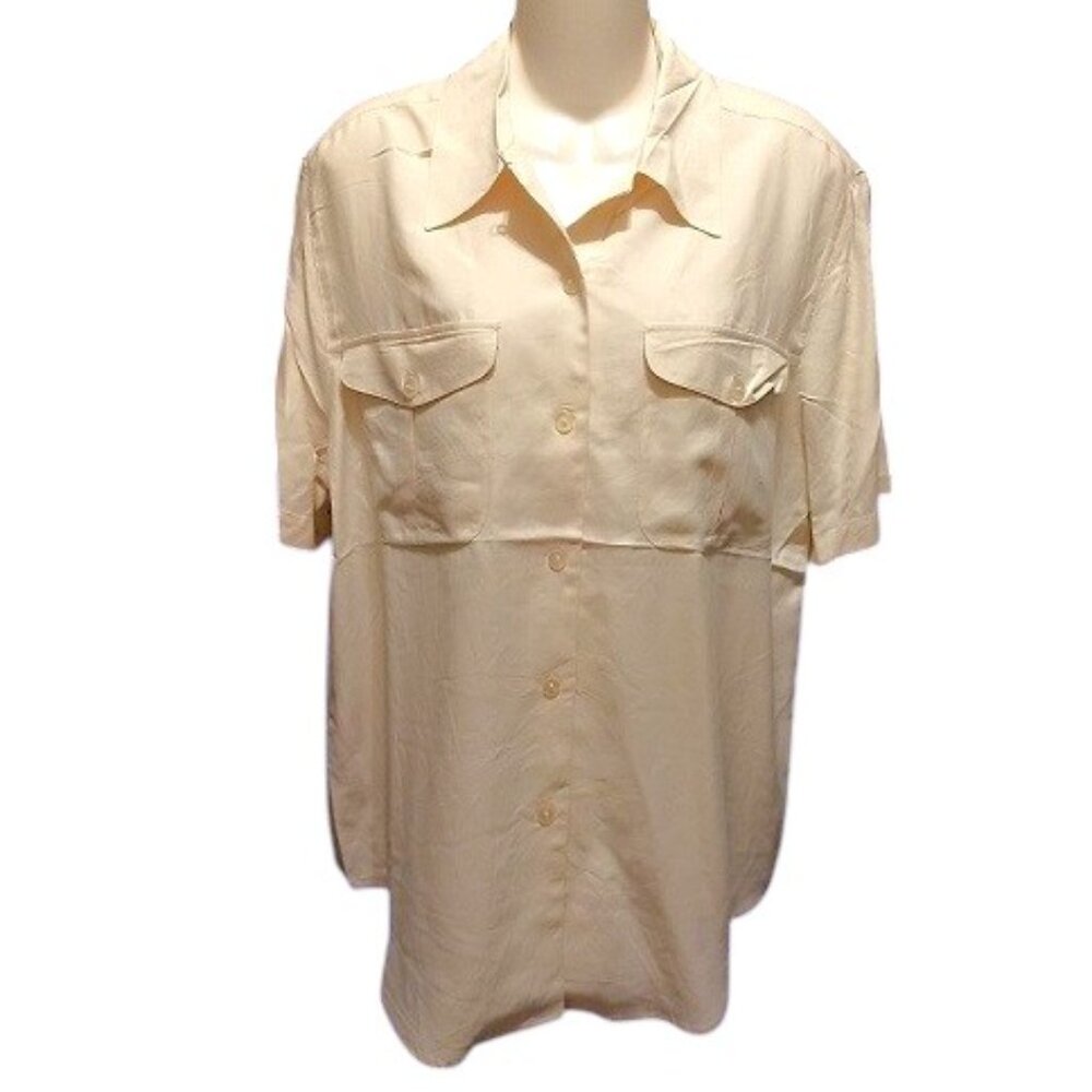 Edward Woman Beige Silk Camp Shirt Sz 1X